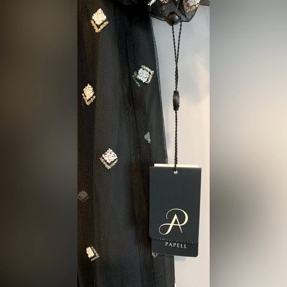 NWT, Adrianna Papell "Glitter Tulle Long Dress" in Black w/ Puff Sleeve, Size 8 - Picture 11 of 12